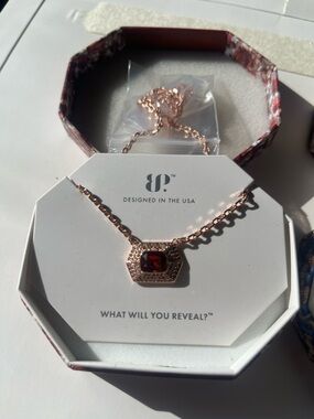 Rose Gold Necklace with Red Gemstone Pendant - Designed in the USA